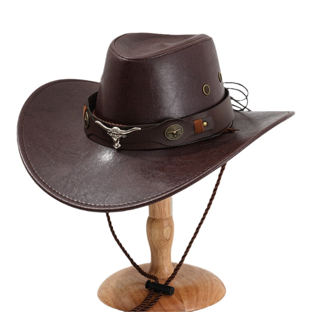 PU Leather Metal 3D Ox-Head Retro Curved Belt Denim Hat