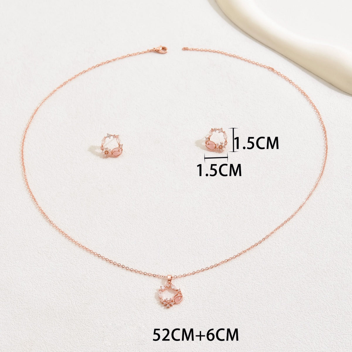 Korean SoftSweet Jewelry Set, Minimal Cubic Zirconia Inlaid Stud Earrings & Niche Design Clavicle Necklace For Women