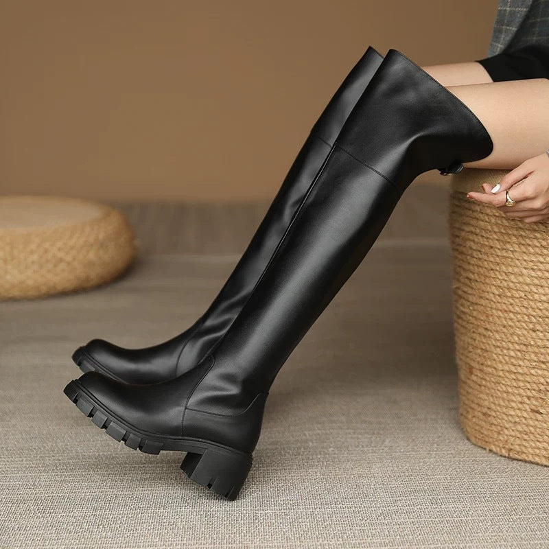 New Autumn Winter Chunky-heeled Thigh-high Boots With Thick Heels
