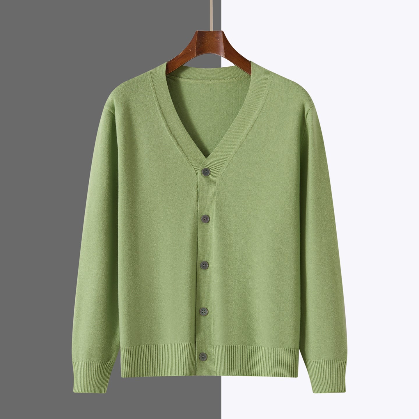 V-neck Knitted Cardigan Coat Men's Andy Velvet Long Sleeve