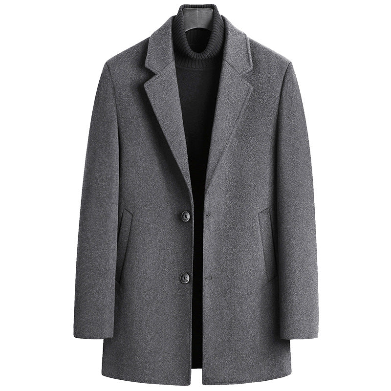 Men's Single-breasted Wool Overcoat With Cotton Lining And Extra Thickness