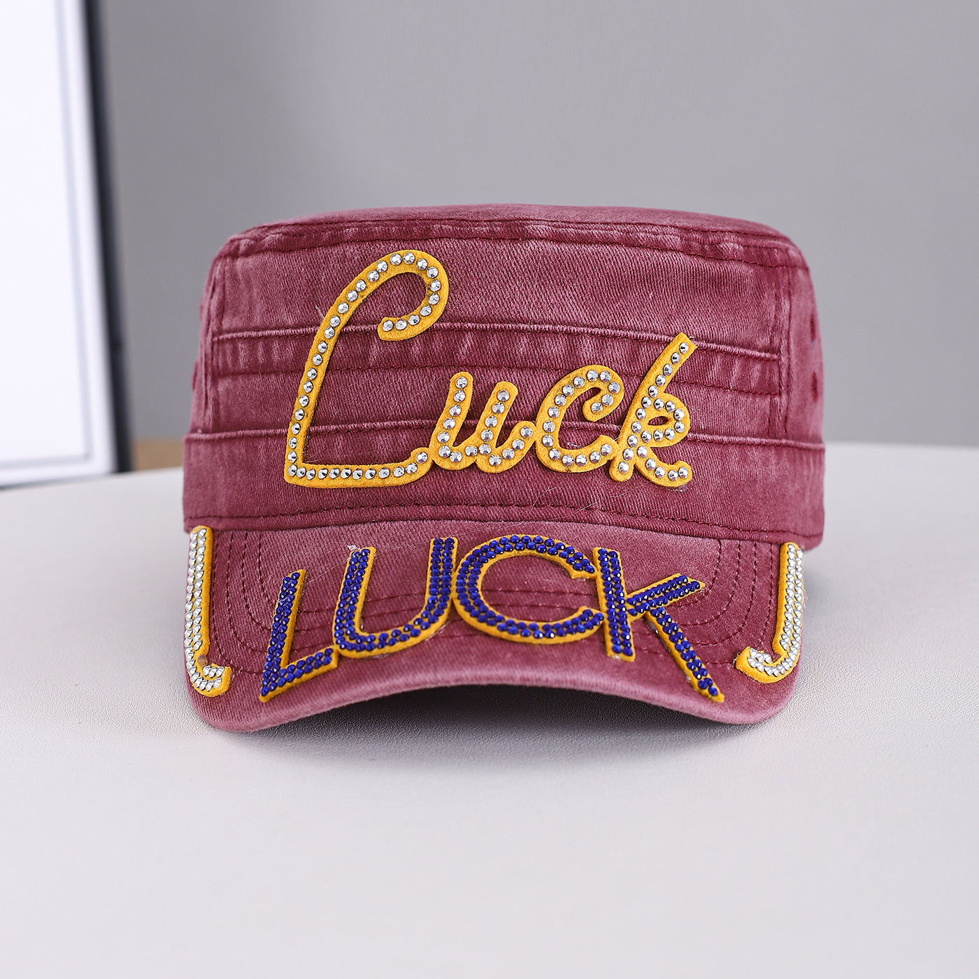 Summer Men's Solid-color Rhinestone-embroidered Letter  LUCK Water-washed Retro Sun-protective Street Fashion Hat For Gatherings, Street Dance, Casual Sports