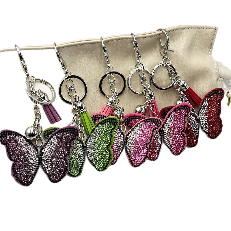 Diamond-Encrusted Butterfly Keychain Fashionable Tassel Bag Charm