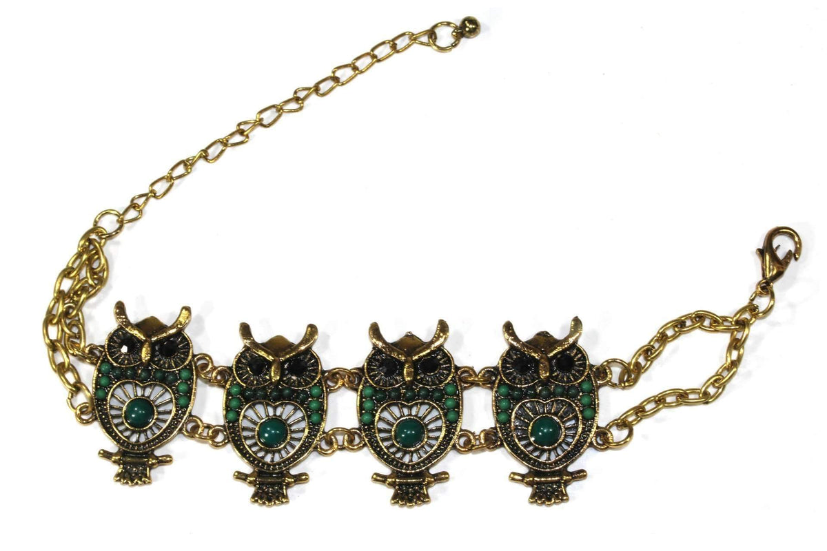 Bracelet hibou fait main couleur or avec perles colorées