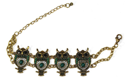 Bracelet hibou fait main couleur or avec perles colorées