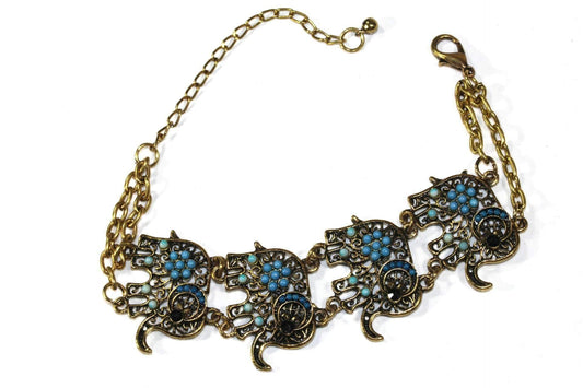 Bracelet Éléphant Perles Colorées Breloque Antique Dorée