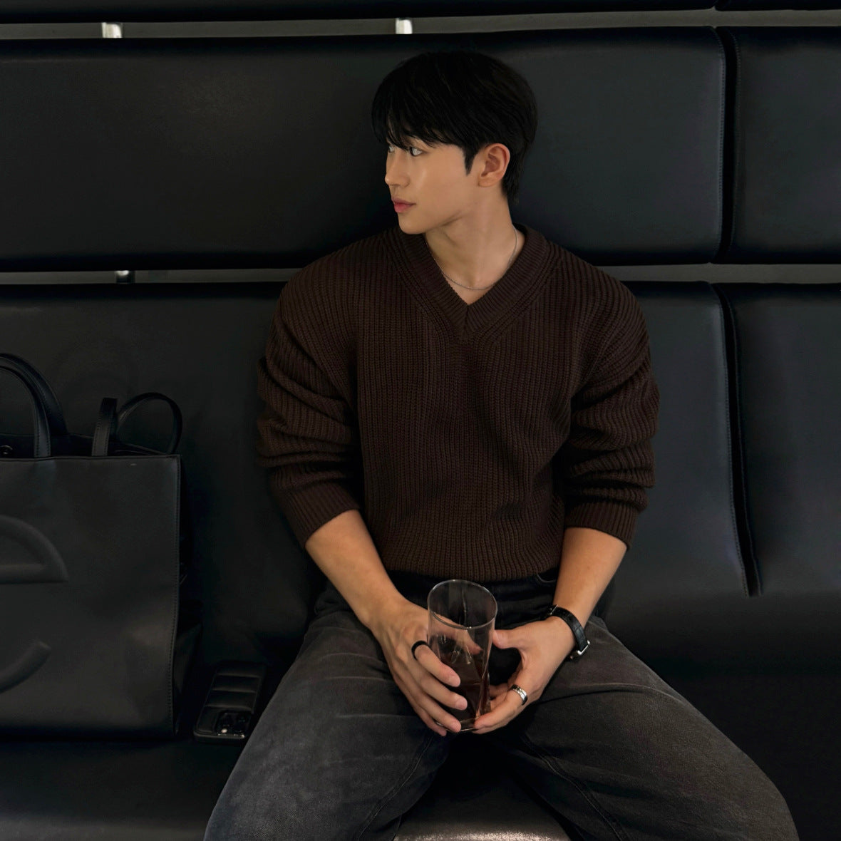 Mens AutumnWinter Loose-Knit Bottoming Sweater