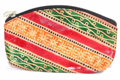 Porte-monnaie en cuir véritable, fait main, gaufré, compact