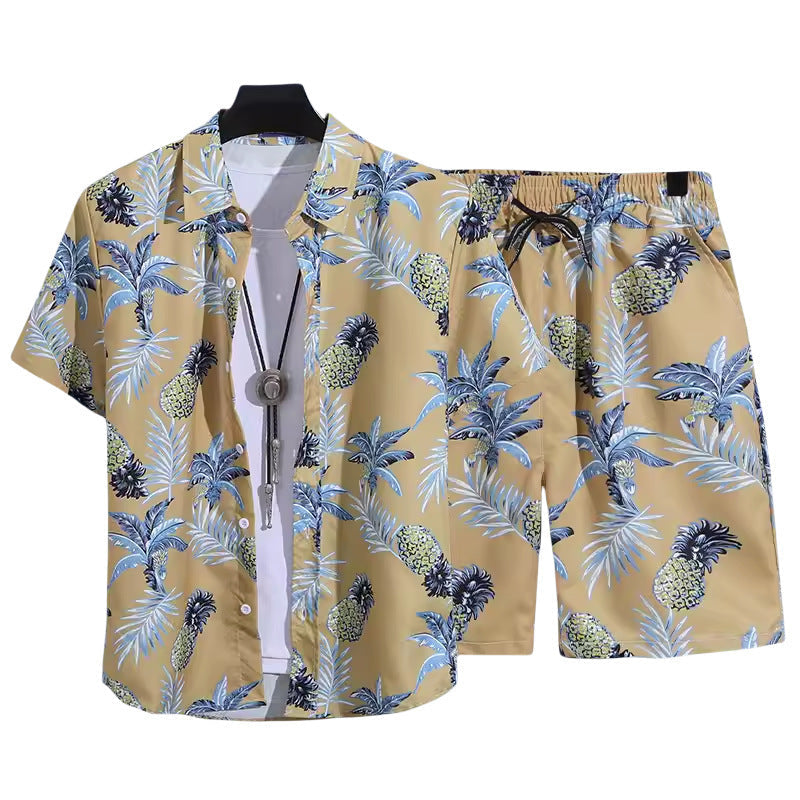 Floral Shirt Set Short Sleeves Retro All-over Floral Print Trendy