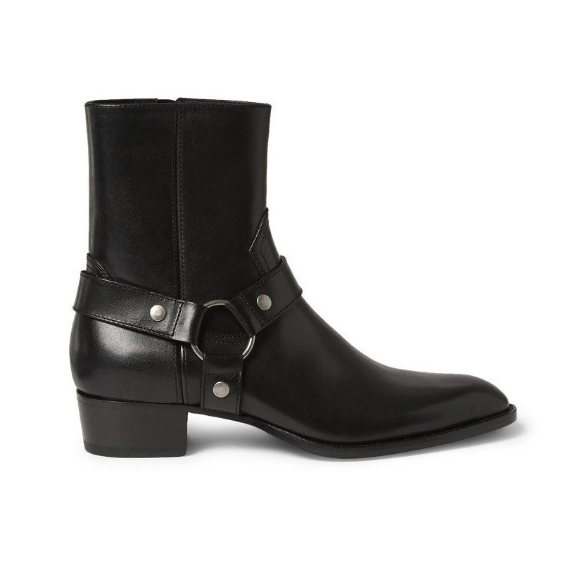 Pointed-toe Leather Martin Boots For Men