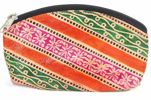 Porte-monnaie en cuir véritable, fait main, gaufré, compact