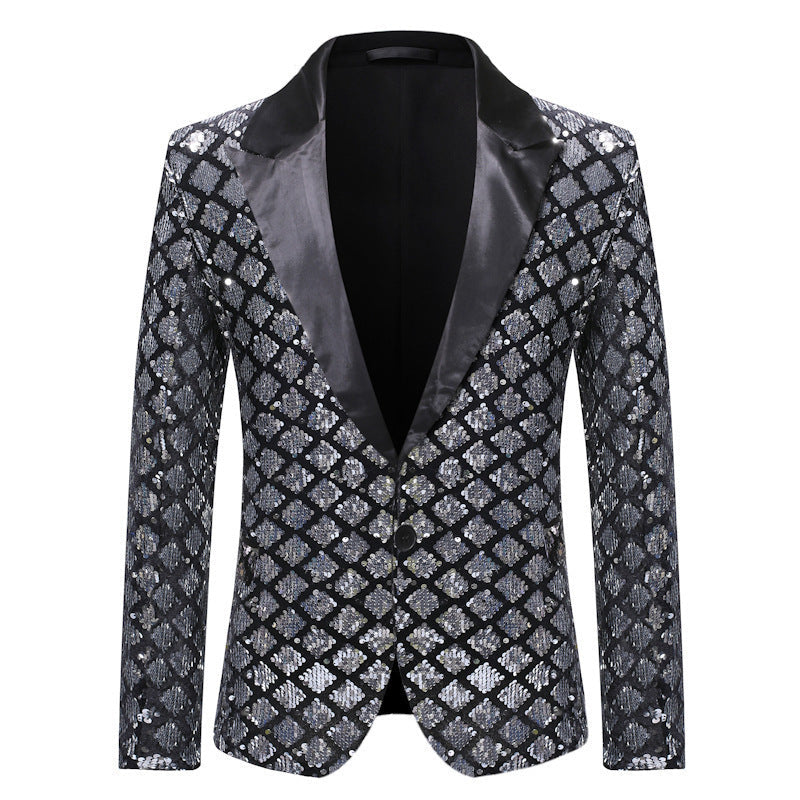 Stage Banquet Host Party Diamond-Shaped Sequin Suit Tuxedo Coat