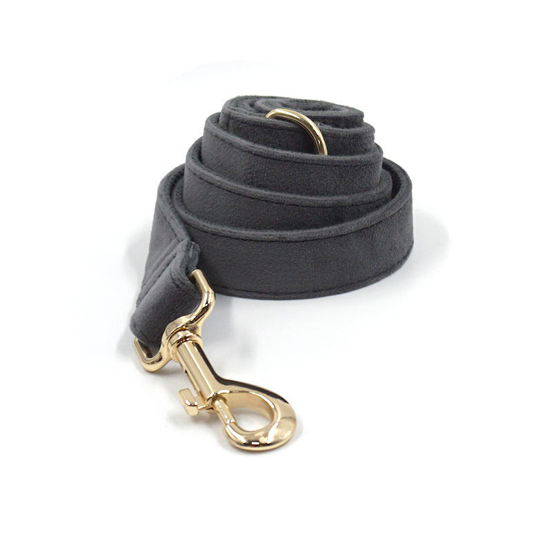 Dark Grey Velvet Pet Collar Leash