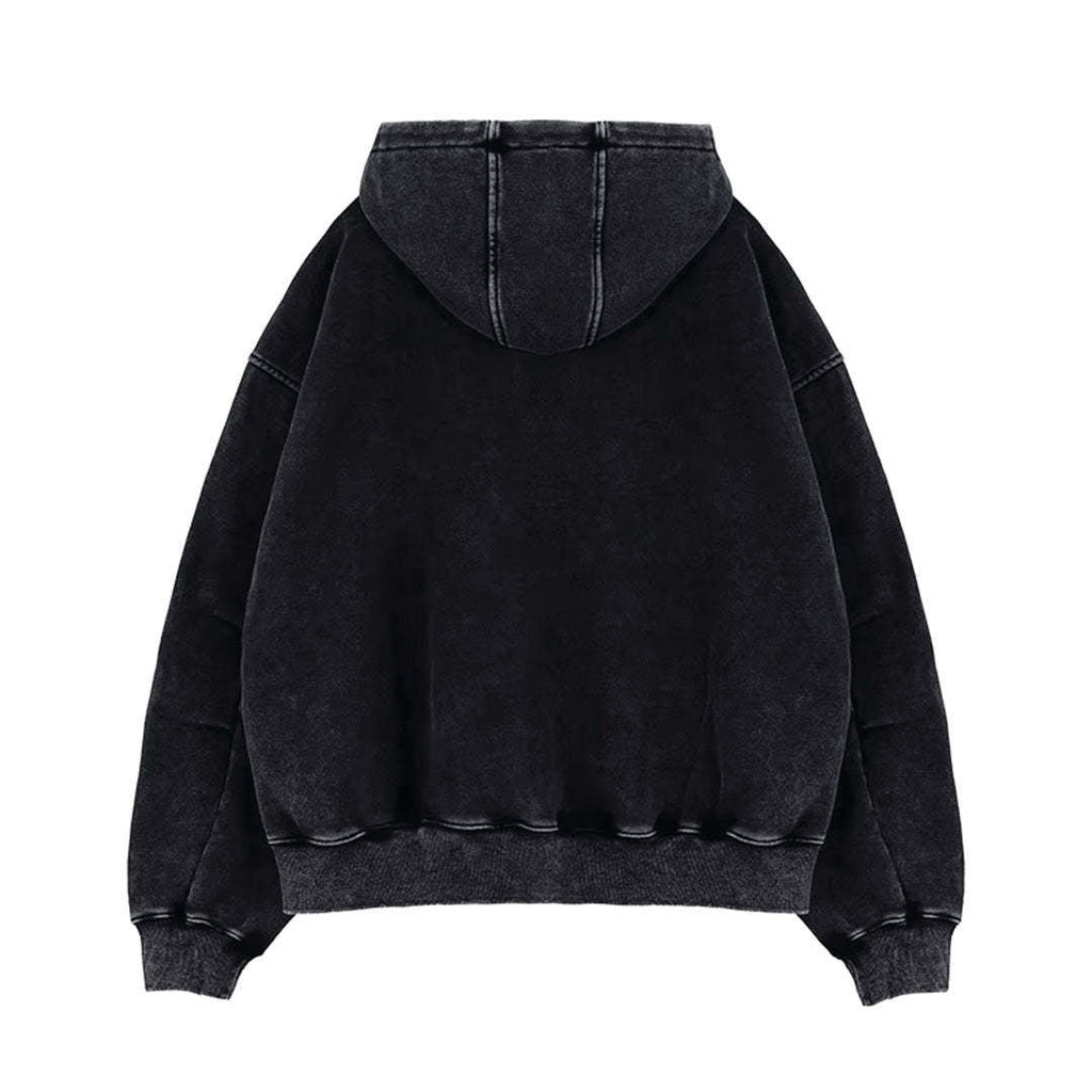 American-style Vintage Washed-and-distressed Cardigan Zip-up Hoodie