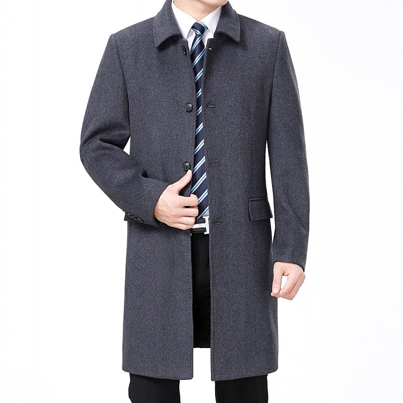 Mens Casual Long Wool Coat