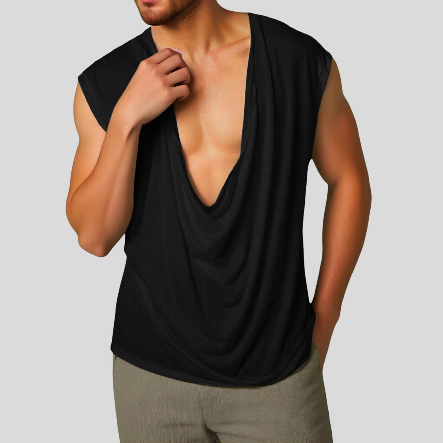 Mens Solid-Color Sleeveless Sports V-Neck Tank Top