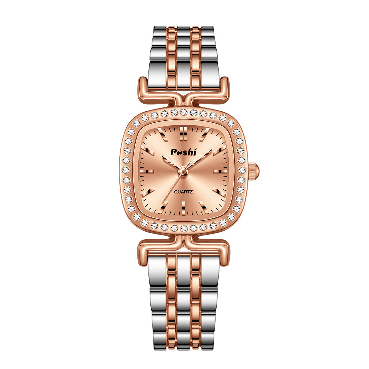 Diamond-encrusted Dial Oval-shaped Steel Bracelet Quartz Womens Watch