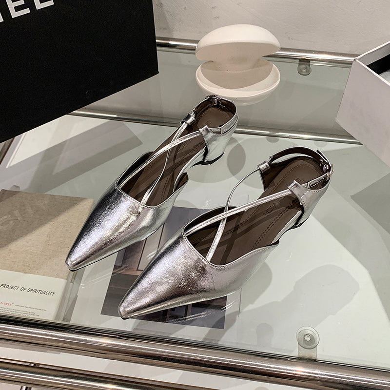 2026 Summer New French Pointed Toe Cross Strap Closed Toe Sandals, Elegant Versatile Wedge Heel Back Strap Commuter Sandals For Women