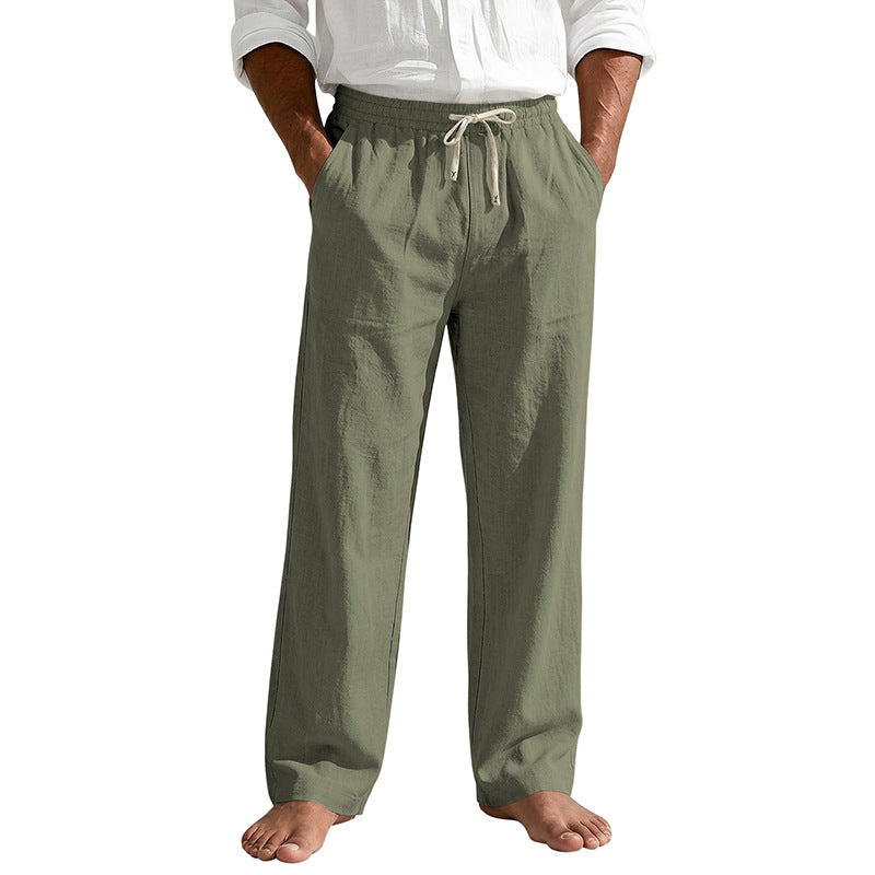 Mens Linen Casual Straight-Leg Trousers