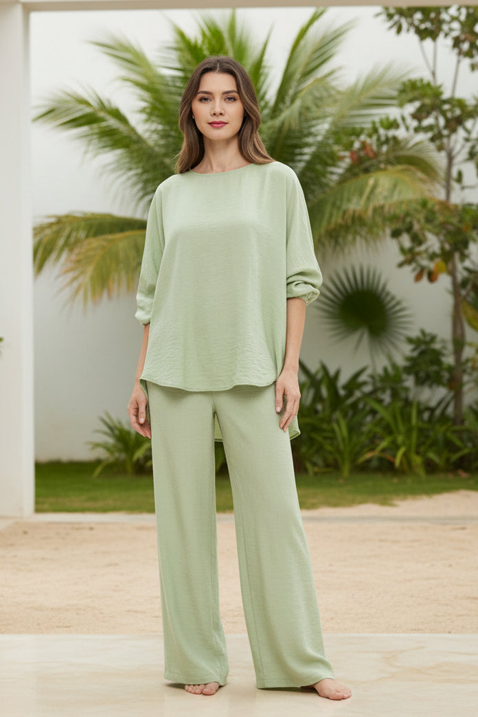Women's Batwing Sleeve Loose Top & Wide Leg Pants Two-Piece Set