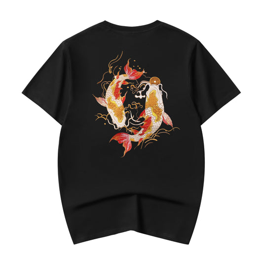 KH852 Tee Brodé Poisson Koi Doré