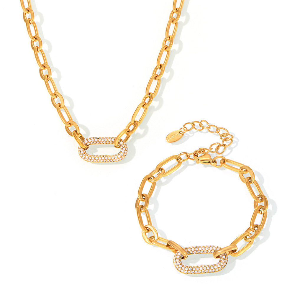 Titanium Steel Jewelry Stainless Steel Micro-pave Zircon Clavicle Necklace And Bracelet