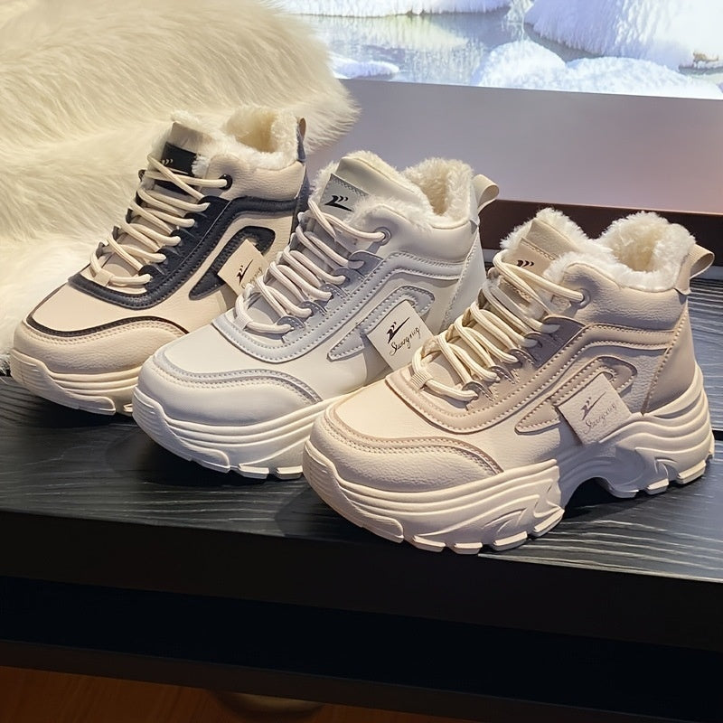 Womens Fleece-Lined High-Top Sporty Casual Warm Cotton Shoes