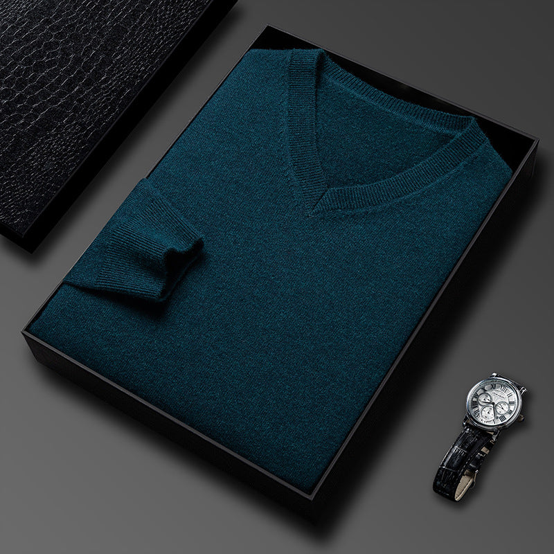 Mens Casual Slim-fit V-neck Solid-color Bottoming Top