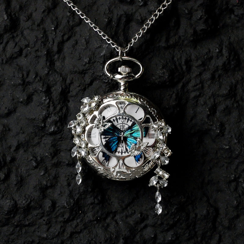 Couples Teal And Green Butterfly Animated Pocket Watch For Graduation Season