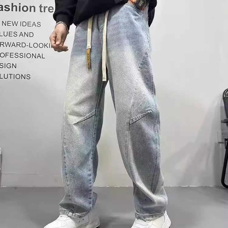 Patchwork Vintage Washed Loose Straight-leg Pants American-style Edgy And Cool Sabre-cut Trousers