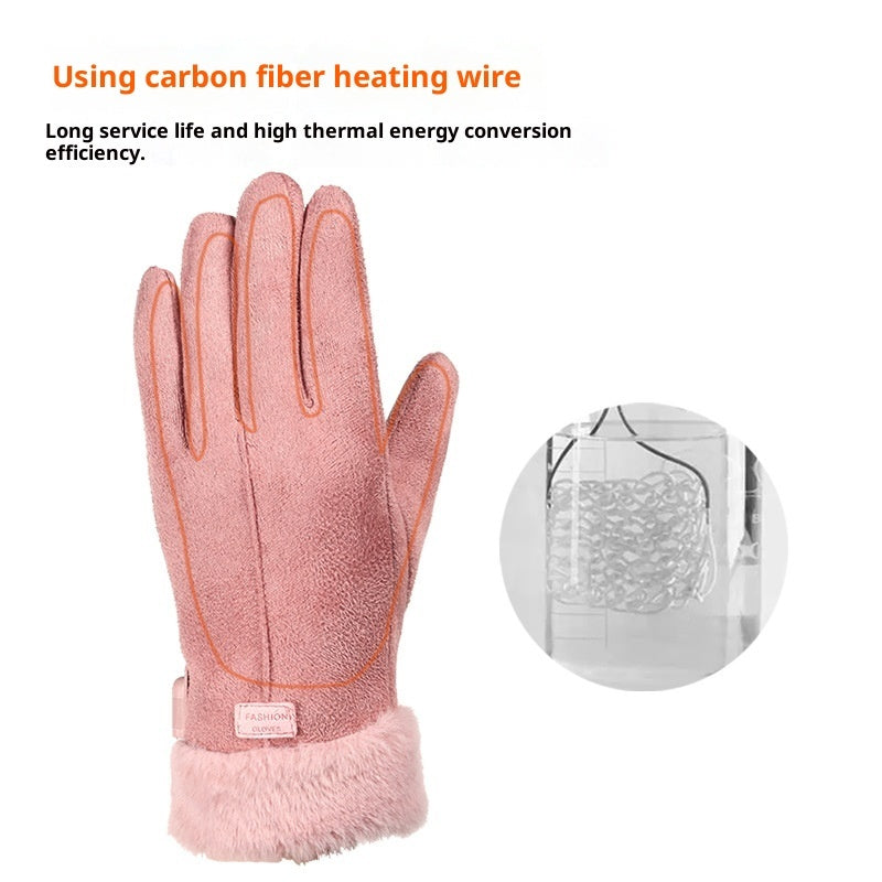 Winter Women's USB Heating Waterproof Suede Finger Gloves