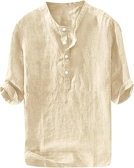 Mens Short-sleeved Loose-fit Linen Shirt