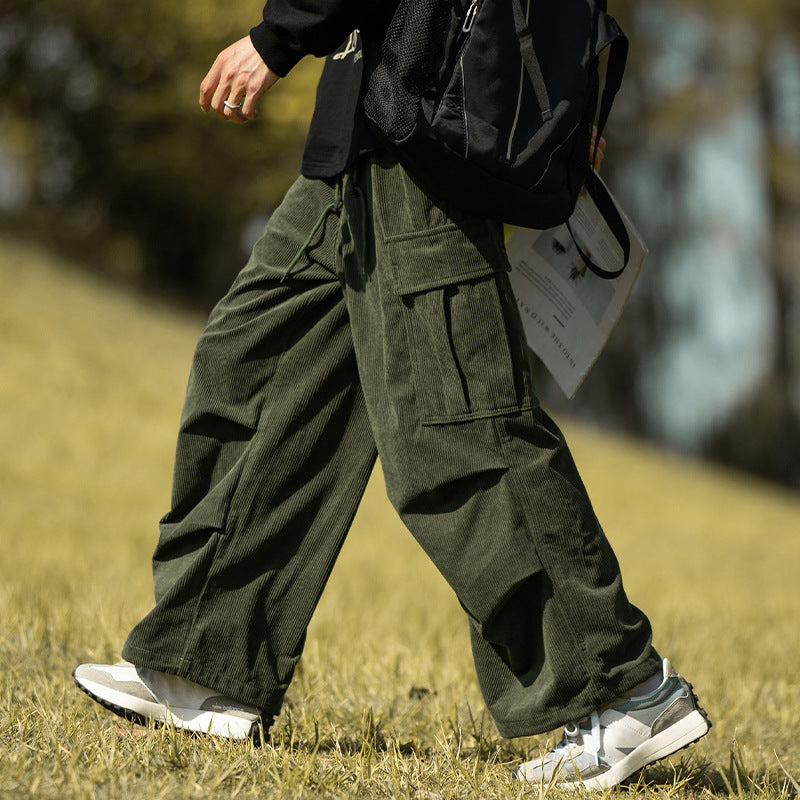 Autumn Winter Straight Wide-Leg Corduroy Overalls Men