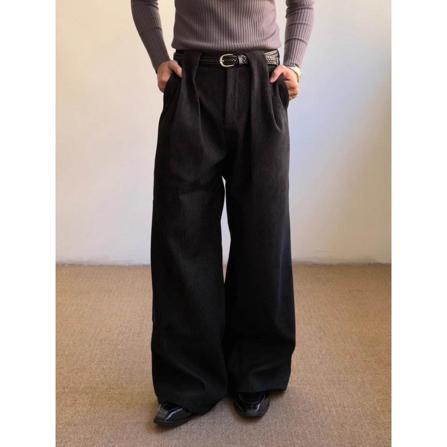 American-style Retro Pleated Thickened Wool Casual Suit Pants