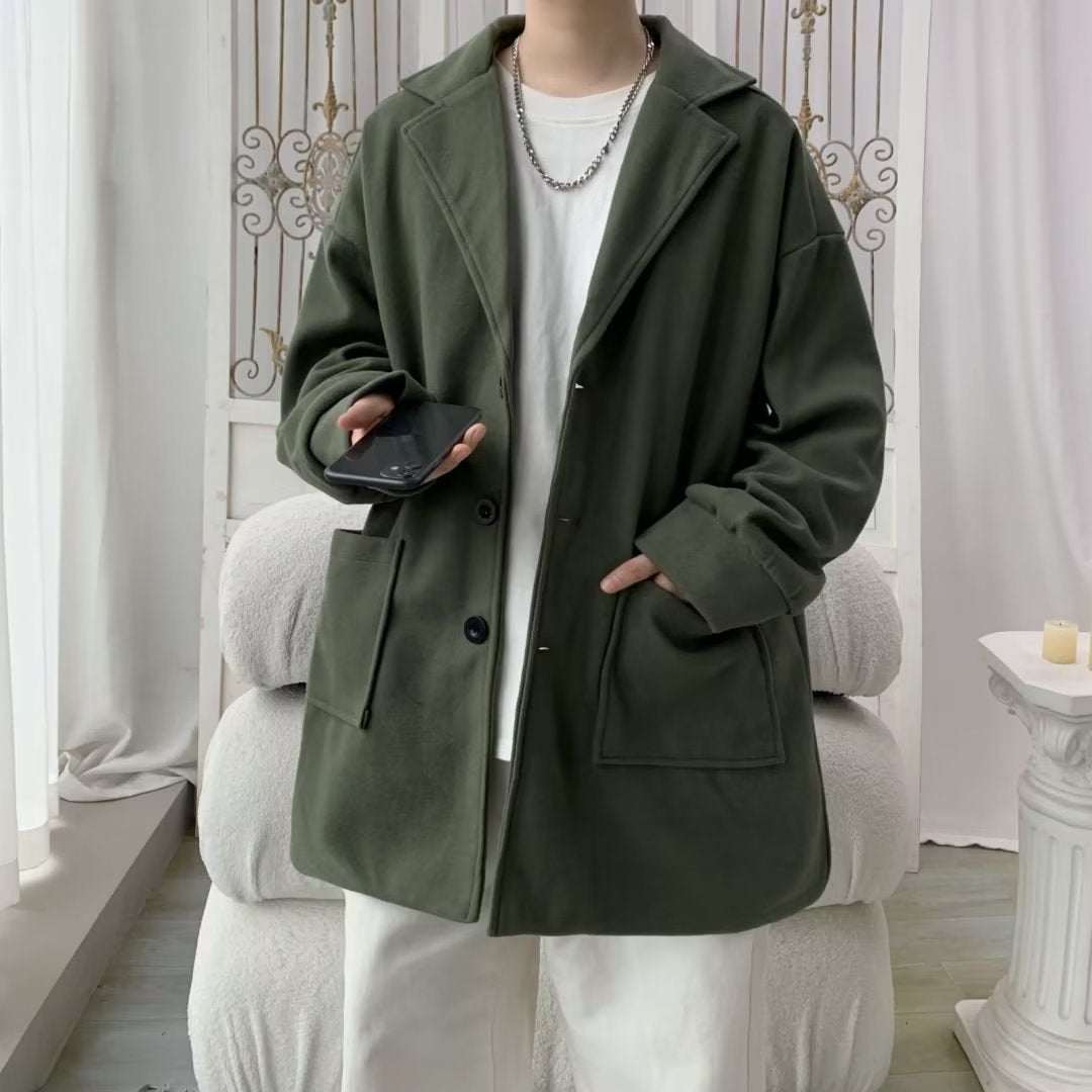 Autumn And Winter Men's Mid-length Extra Loose Woolen Coat Outerwear Plus Cotton