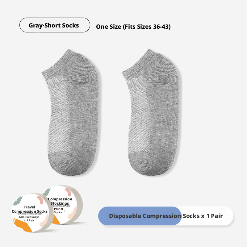 Travel compression socks-medium tube-gray-polyester cotton-1 pair