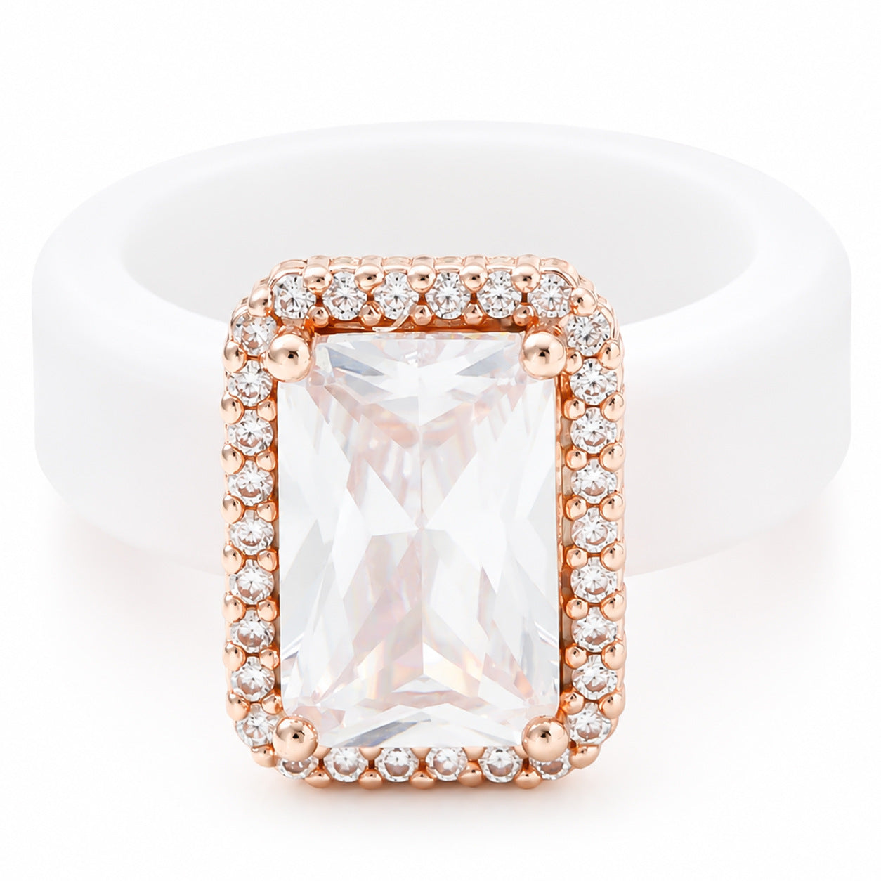 Silicone Inlaid Square Zircon Ring