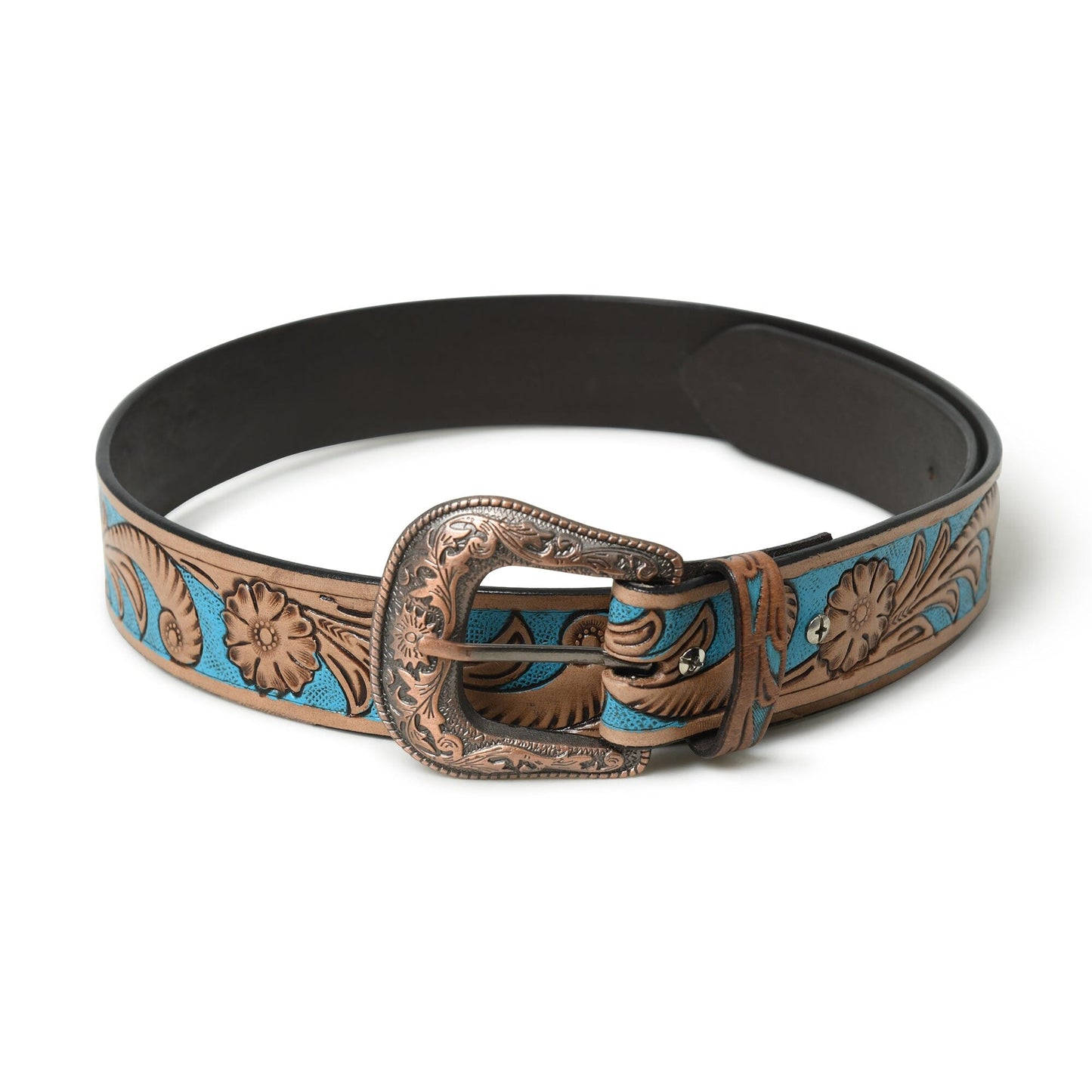 Ceinture de cowboy en cuir - Bleu et marron