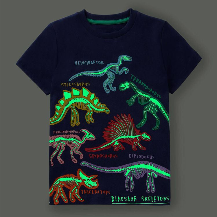 Children's Luminous Shark Pattern Short-sleeved T-shirt