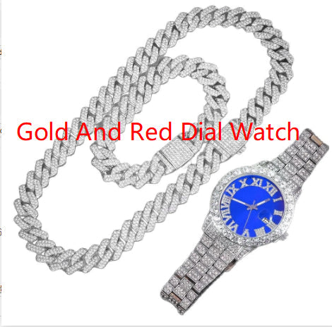 Hip-Hop EuropeanAmerican Cross-Border 14mm Cuban-Link Watch Set