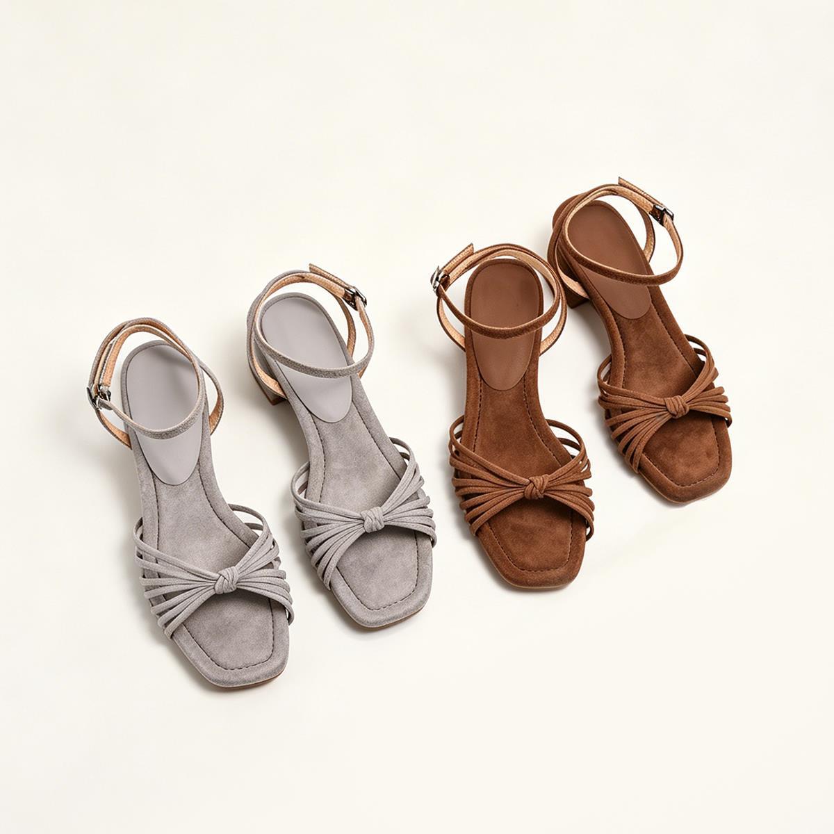 Matte-finish Chunky-heeled Strappy Roman Sandals With Thin Straps