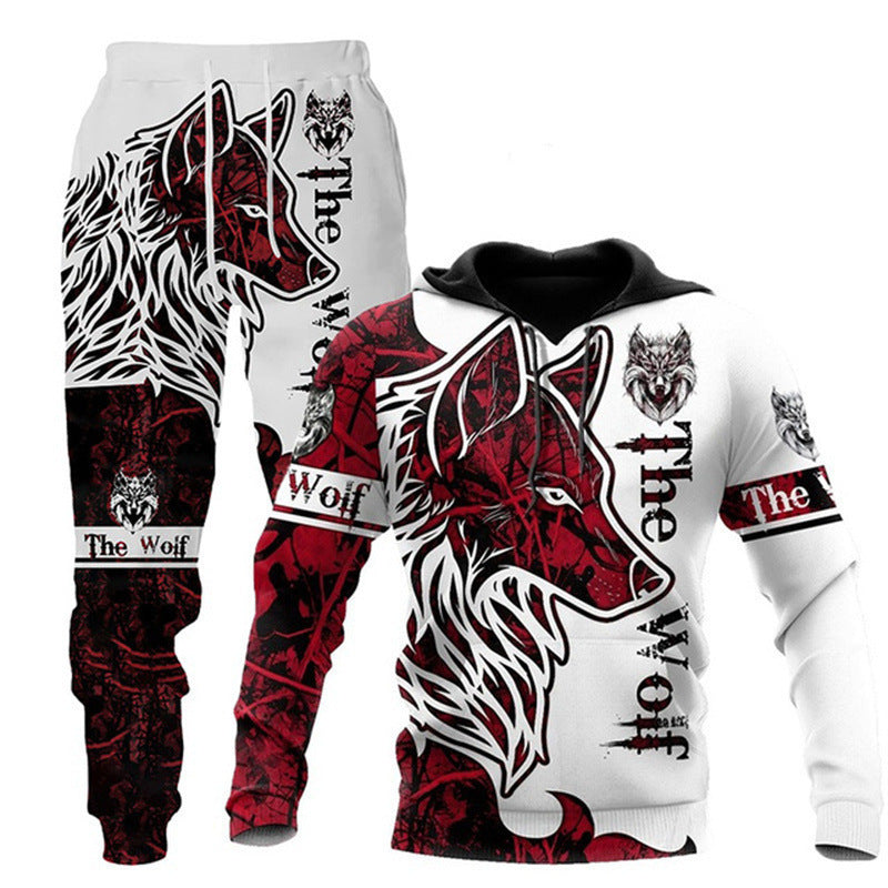 Animal-print Hooded Pullover Sweatshirt And Menswomens Sportswear Set