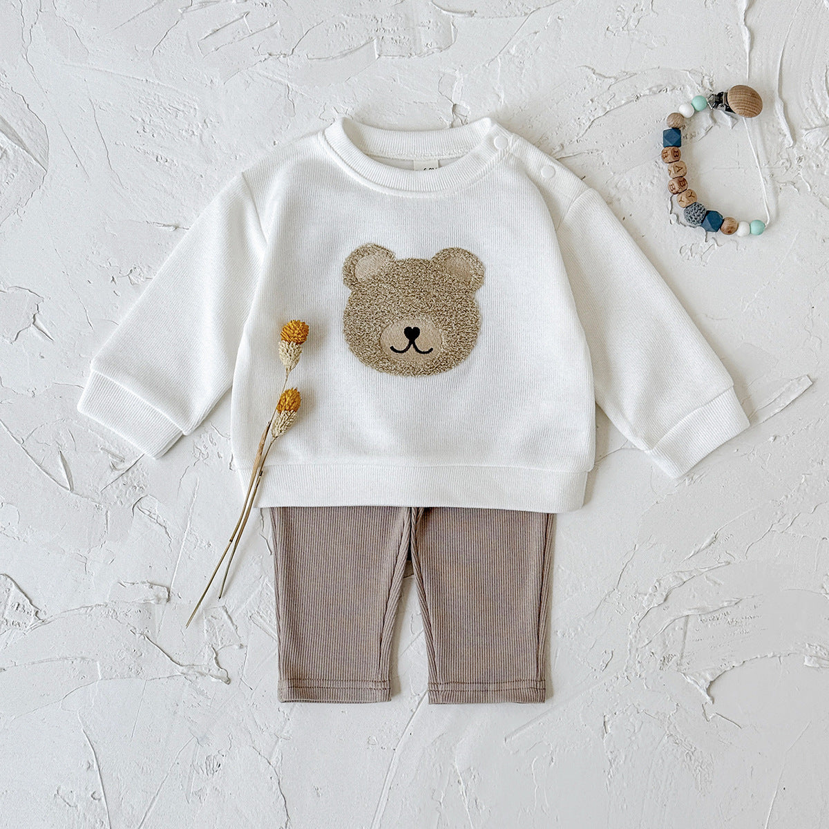 INS Unisex Baby Bear Print Long-sleeve Hoodie And Sweatpants Set For Springautumn
