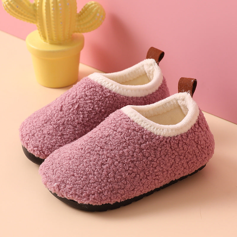 Fleece-lined Children's Non-slip Sole Thickened Autumn And Winter New Cotton Slippers
