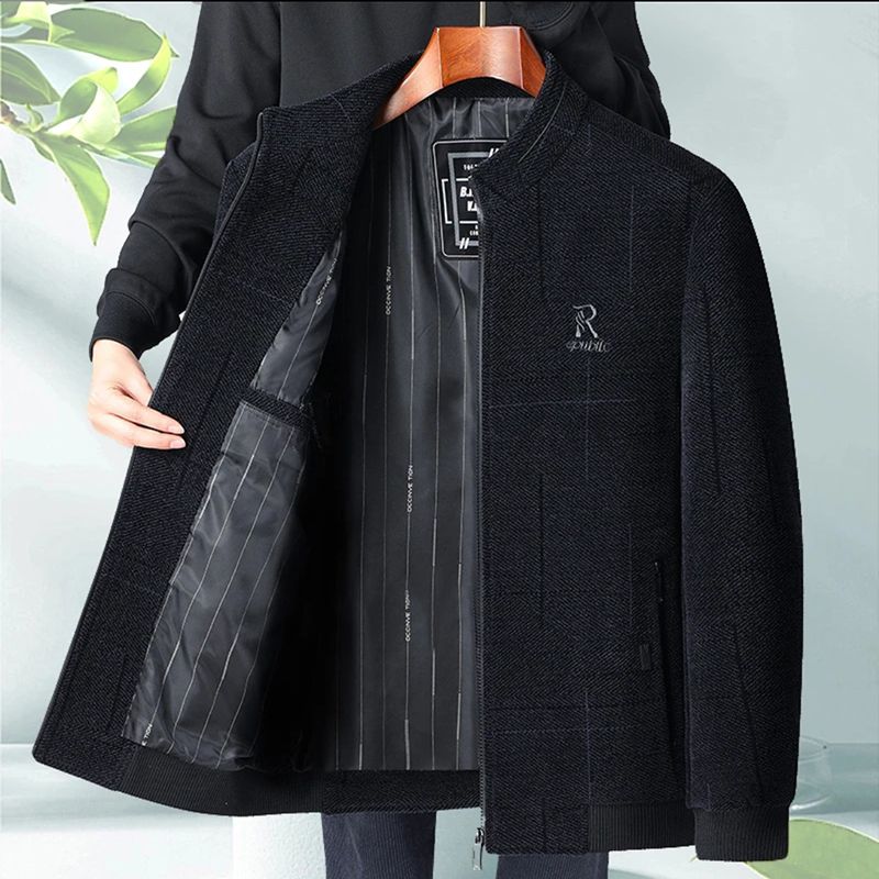 Men's Casual Jacket for Middle-Aged and Elderly Spring Autumn Loose Fit Solid Color