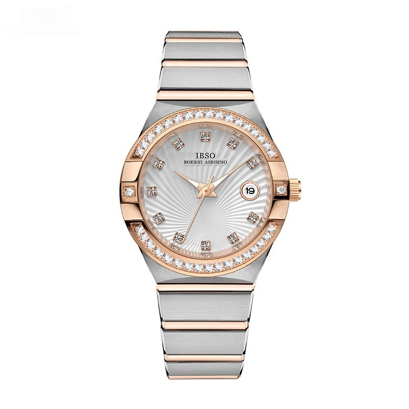 Simple Calendar Diamond Quartz Womens Watch