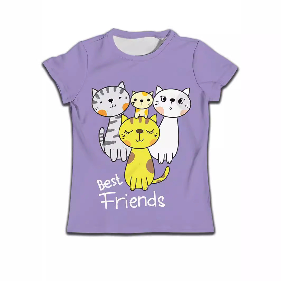 Children Boy T-shirt Clothes Casual Soft T-shirt Cute Cat Cartoon Pattern