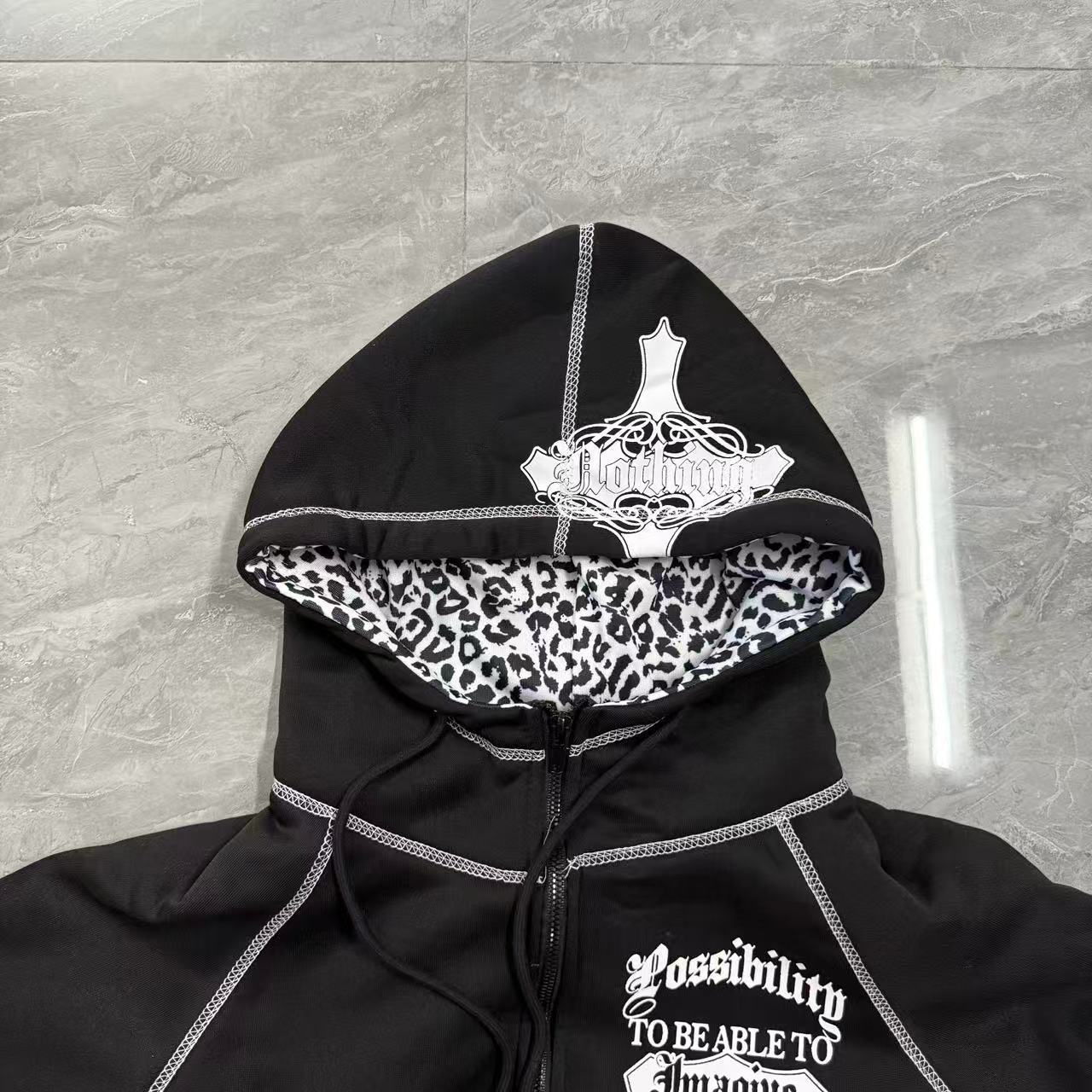 Cardigan Leopard-print Cross-skeleton Hooded Sweatshirt