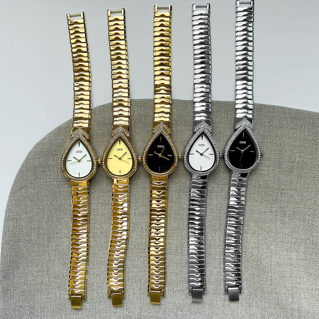 Exquisite Diamond Encrusted Snake Head Water Drop Design Womens Quartz Watch
