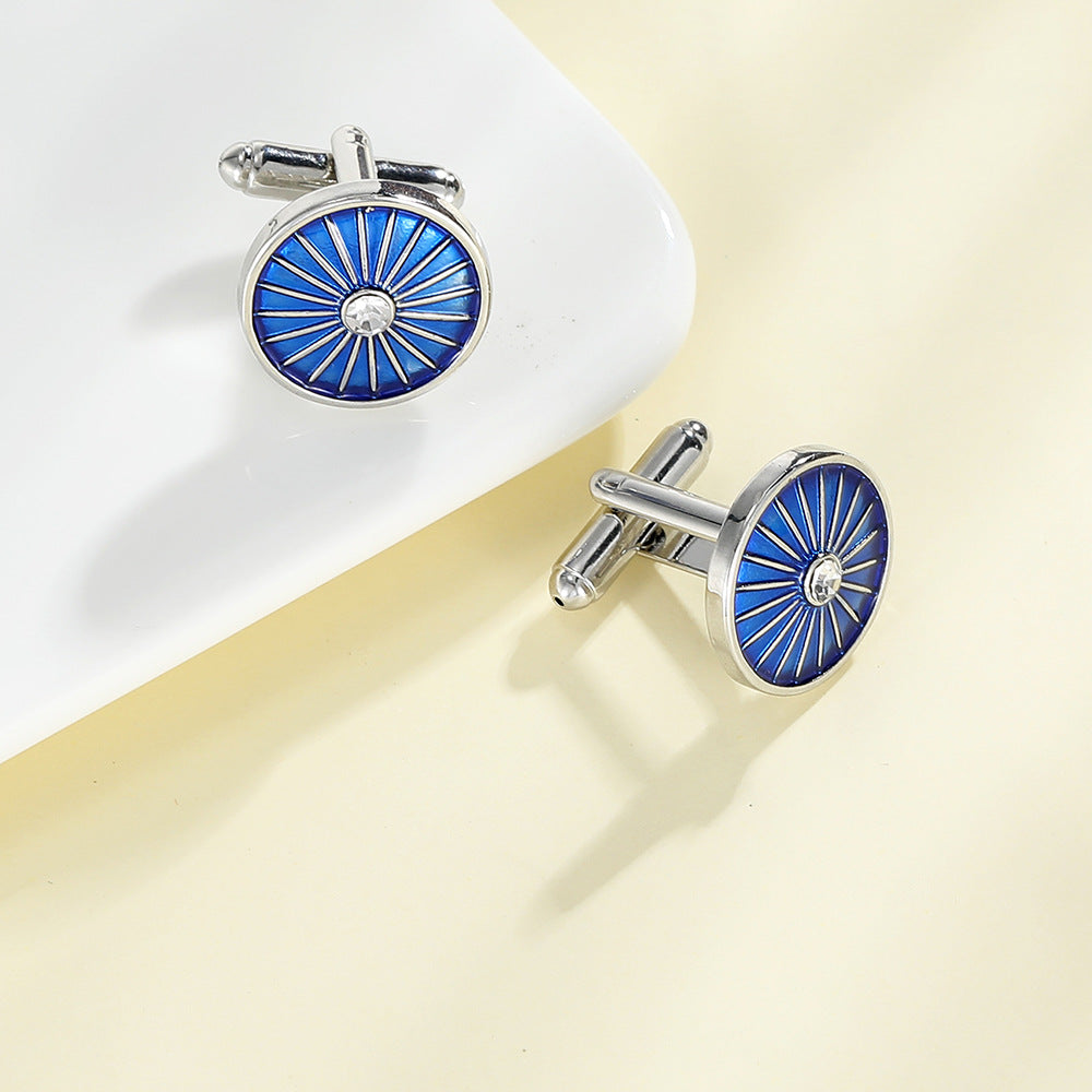 Round Line Blue Dripping Cufflinks Men's French Shirt Accessories